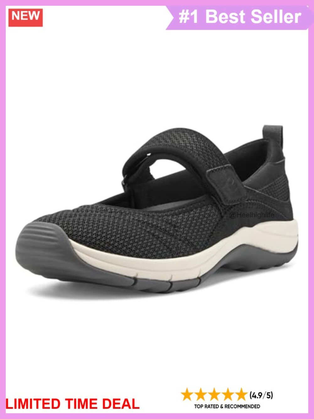 Easy Spirit Brandie2 Comfort Walking Flats with Arch Support Hook & Loop